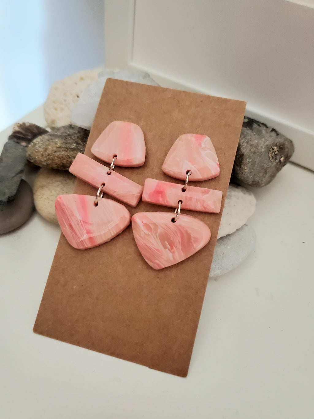 Polymer Clay Earrings--Pink Marble Dangles