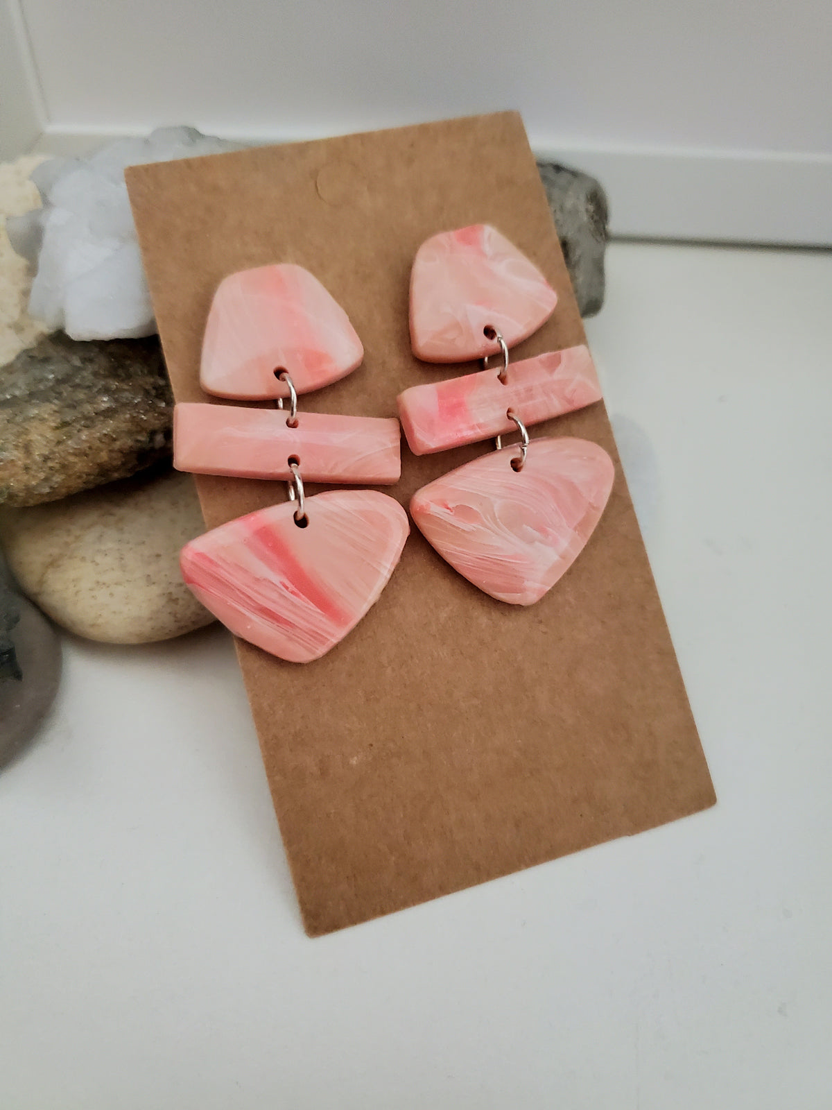 Polymer Clay Earrings--Pink Marble Dangles