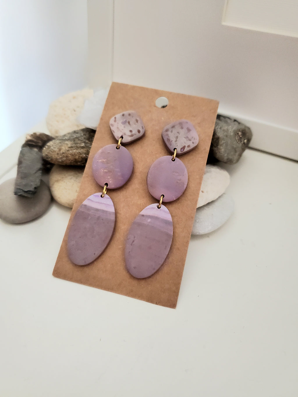 Polymer Clay Earrings--Lavender Purple Ombre Dangles