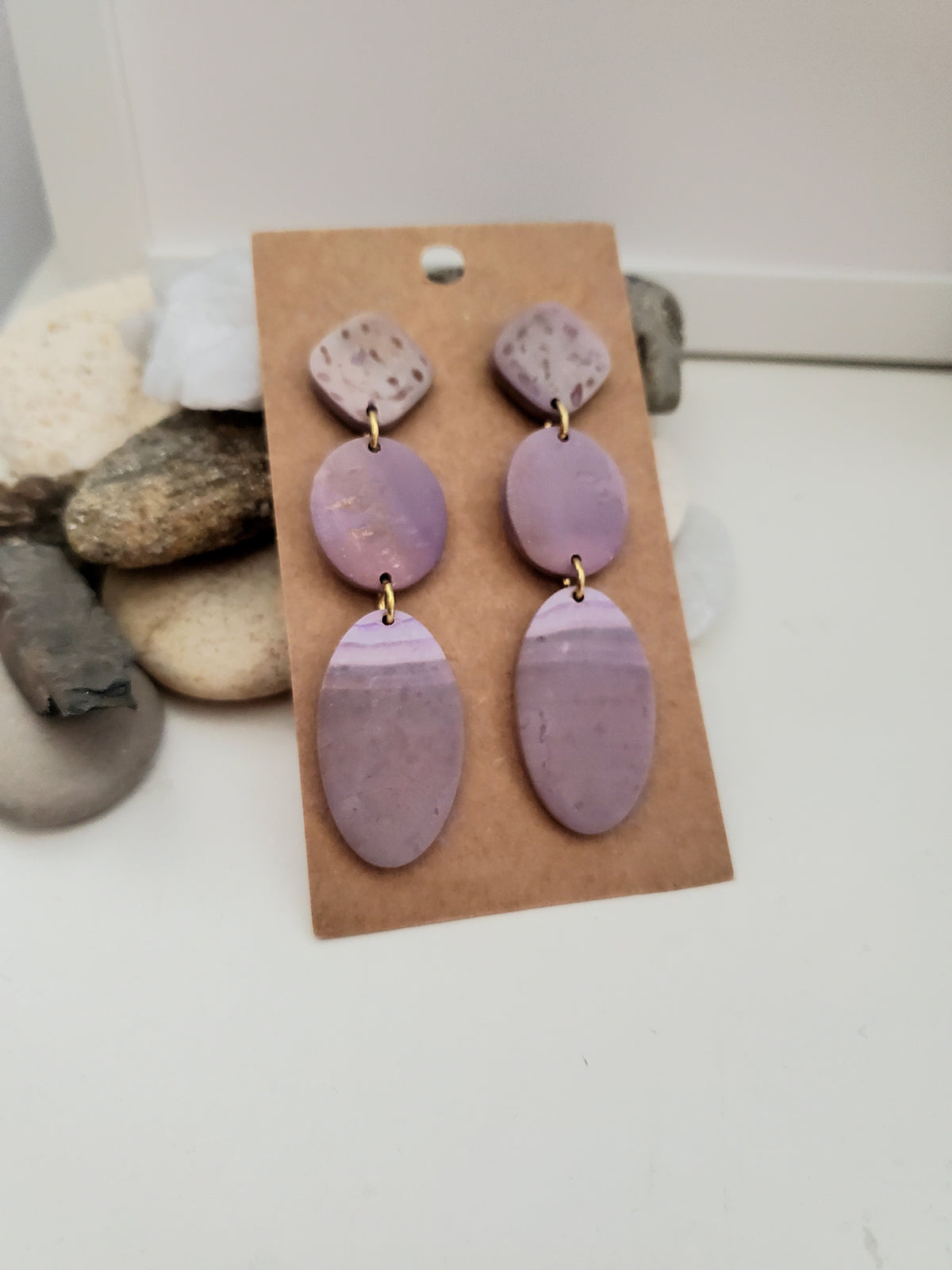 Polymer Clay Earrings--Lavender Purple Ombre Dangles