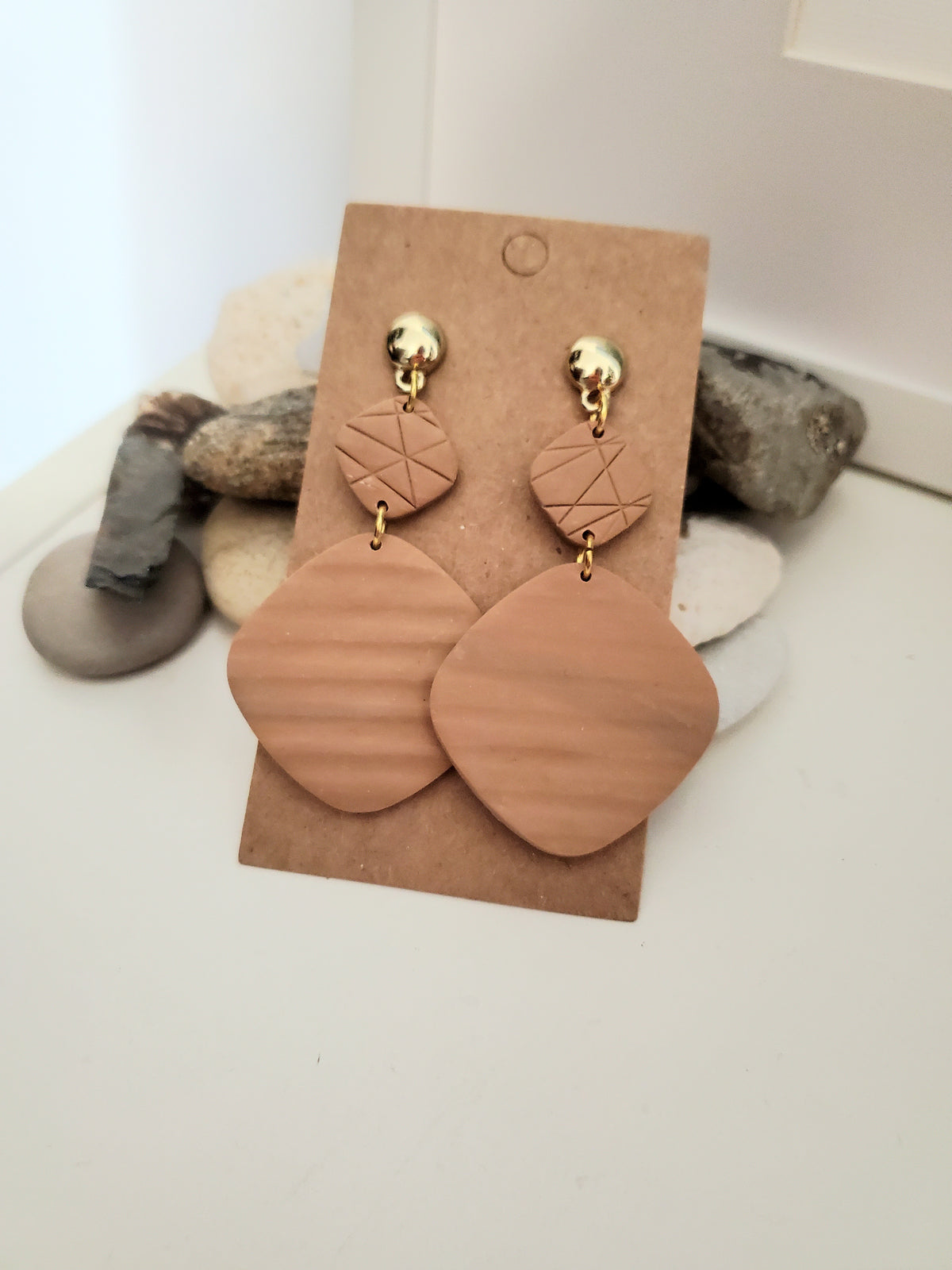 Polymer Clay Earrings--Tan Camel Dangles
