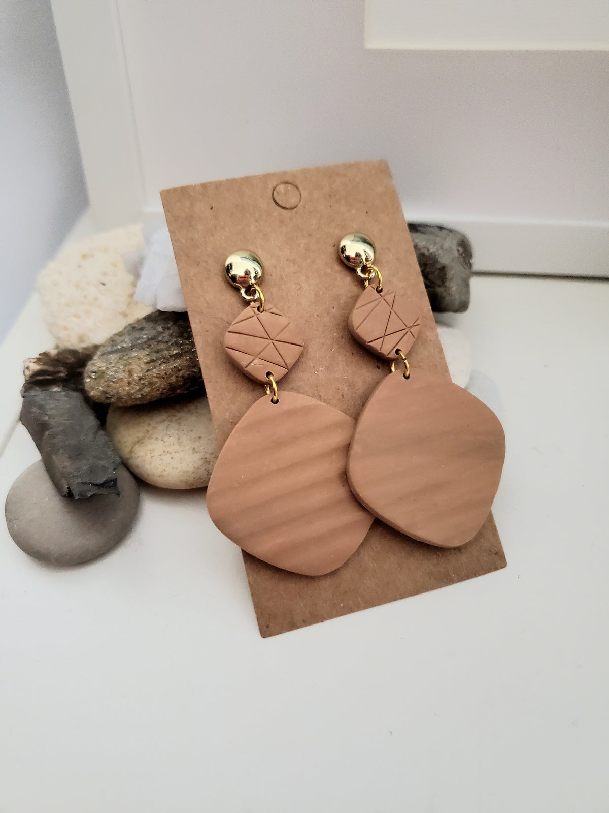 Polymer Clay Earrings--Tan Camel Dangles