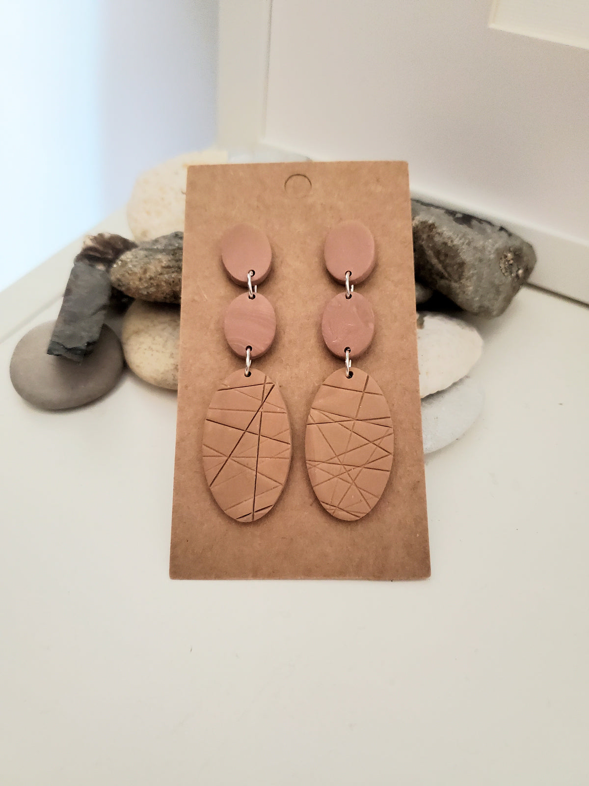 Polymer Clay Earrings--Tan Dangles