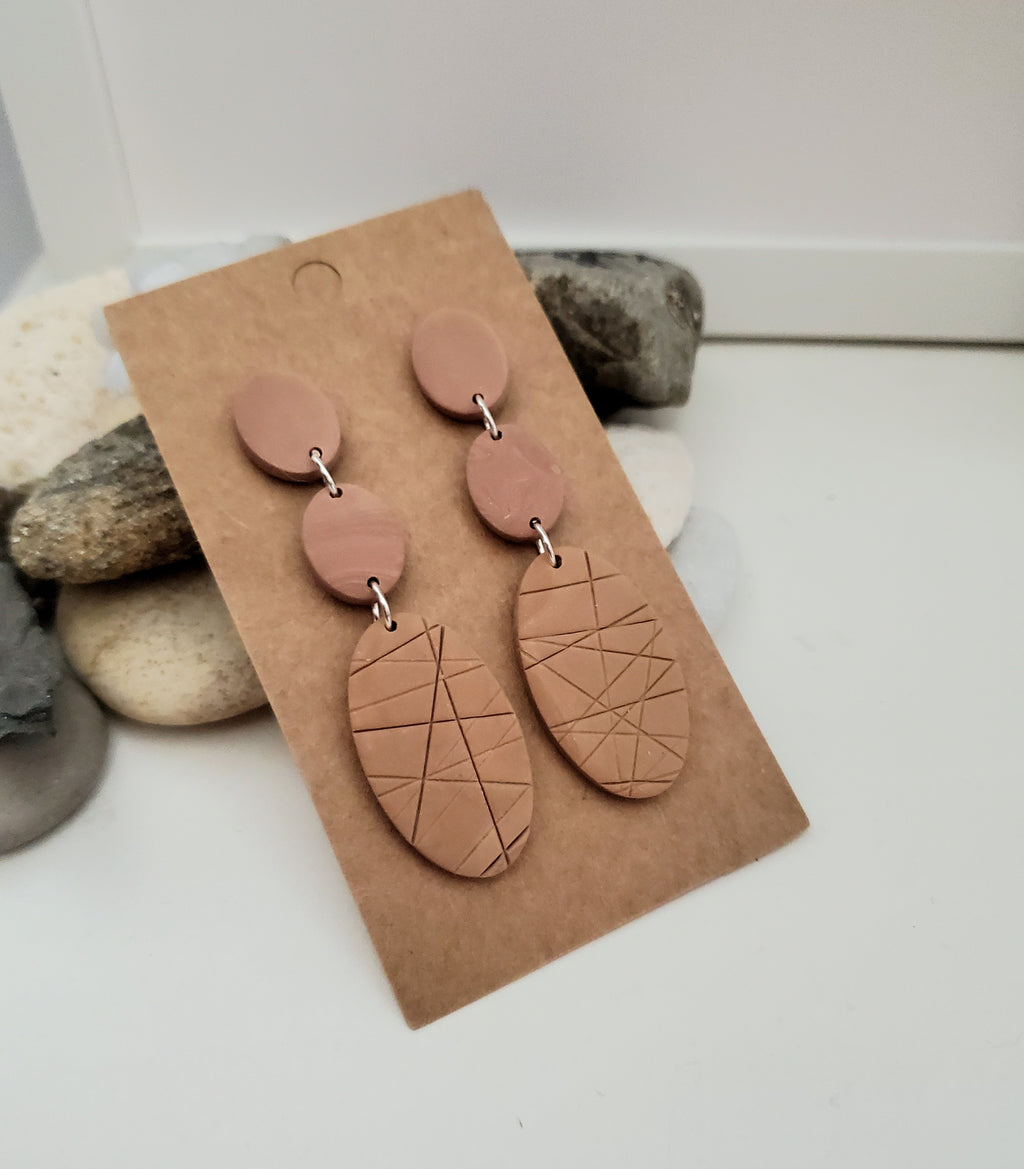 Polymer Clay Earrings--Tan Dangles