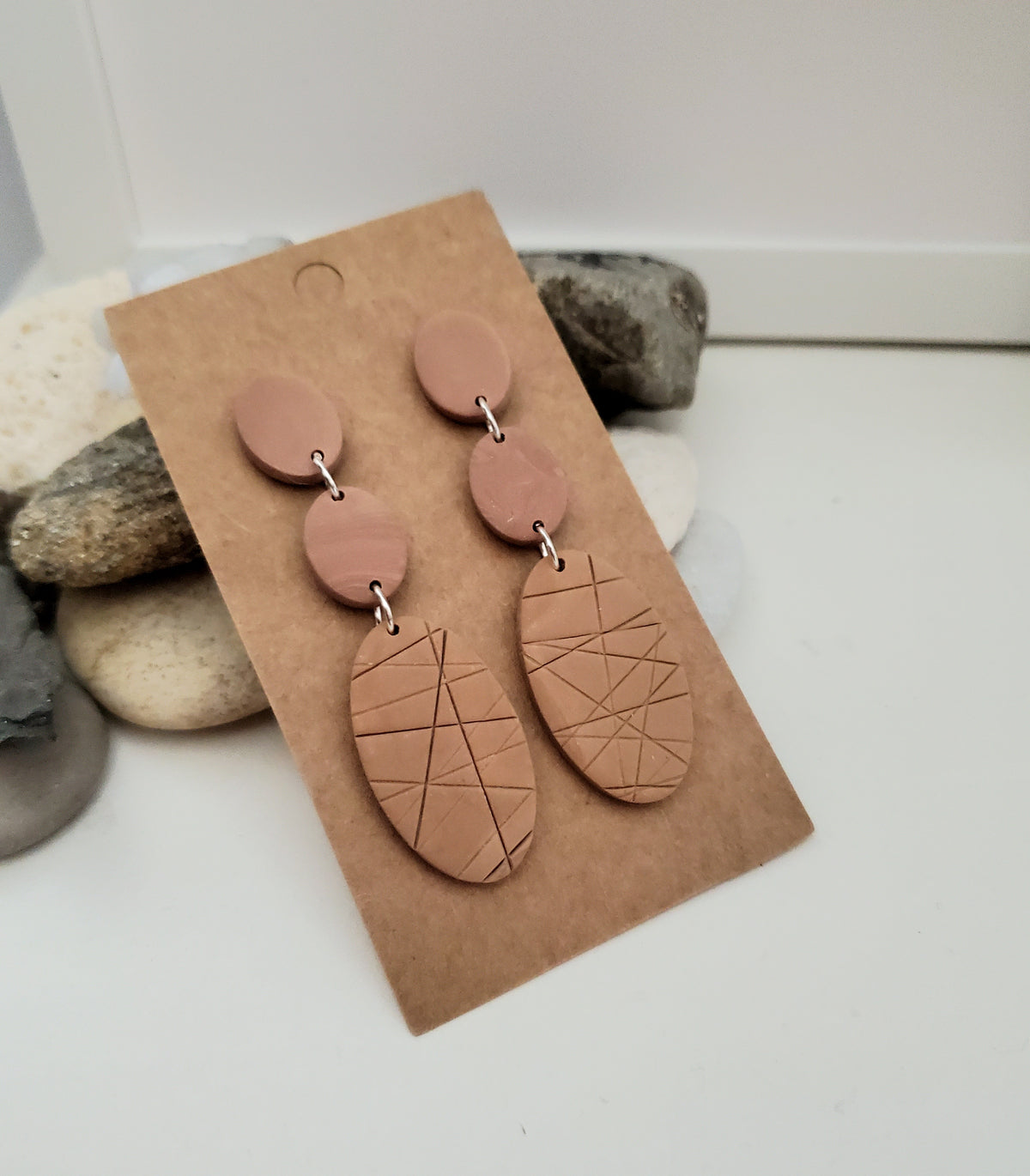 Polymer Clay Earrings--Tan Dangles