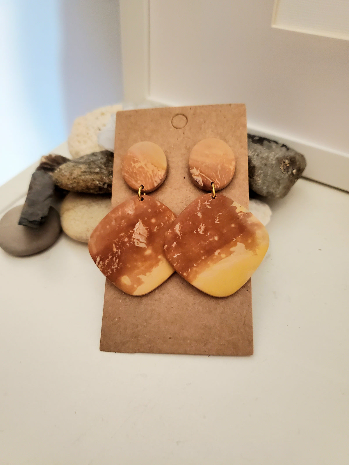 Polymer Clay Earrings--Ombre Tan and Yellow Dangles