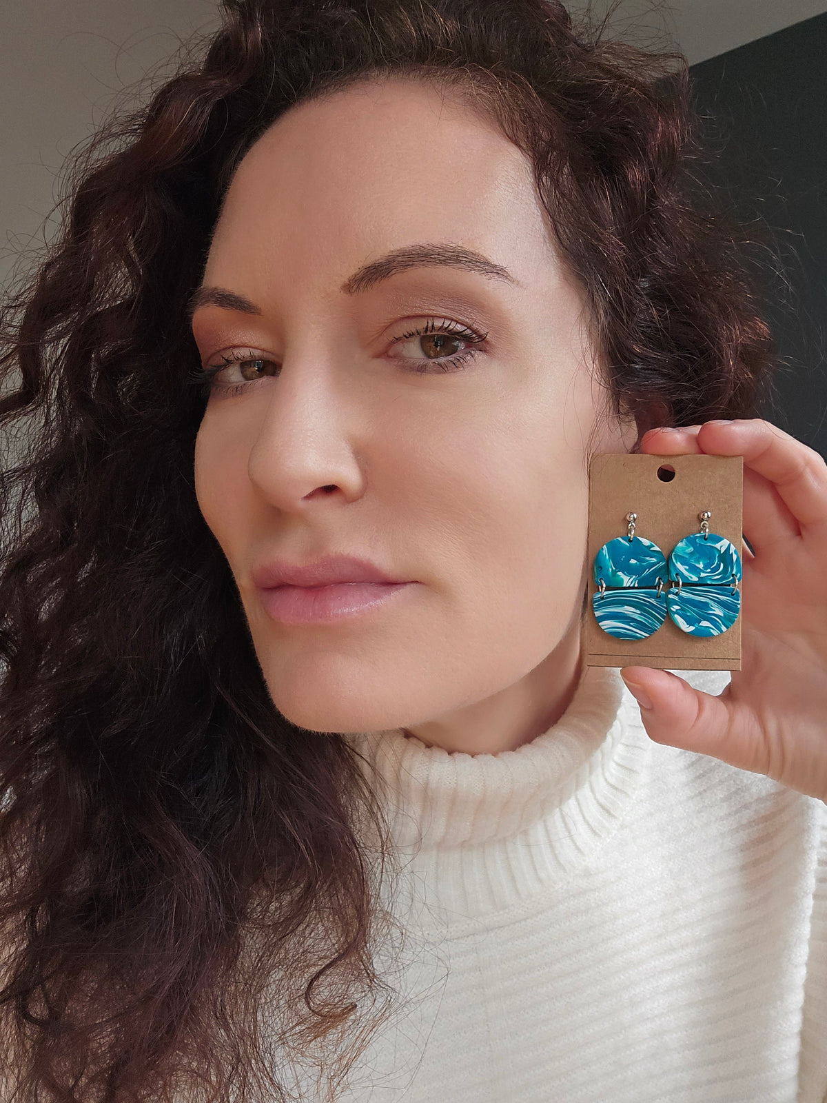 Polymer Clay Earrings--Teal Marble Dangles