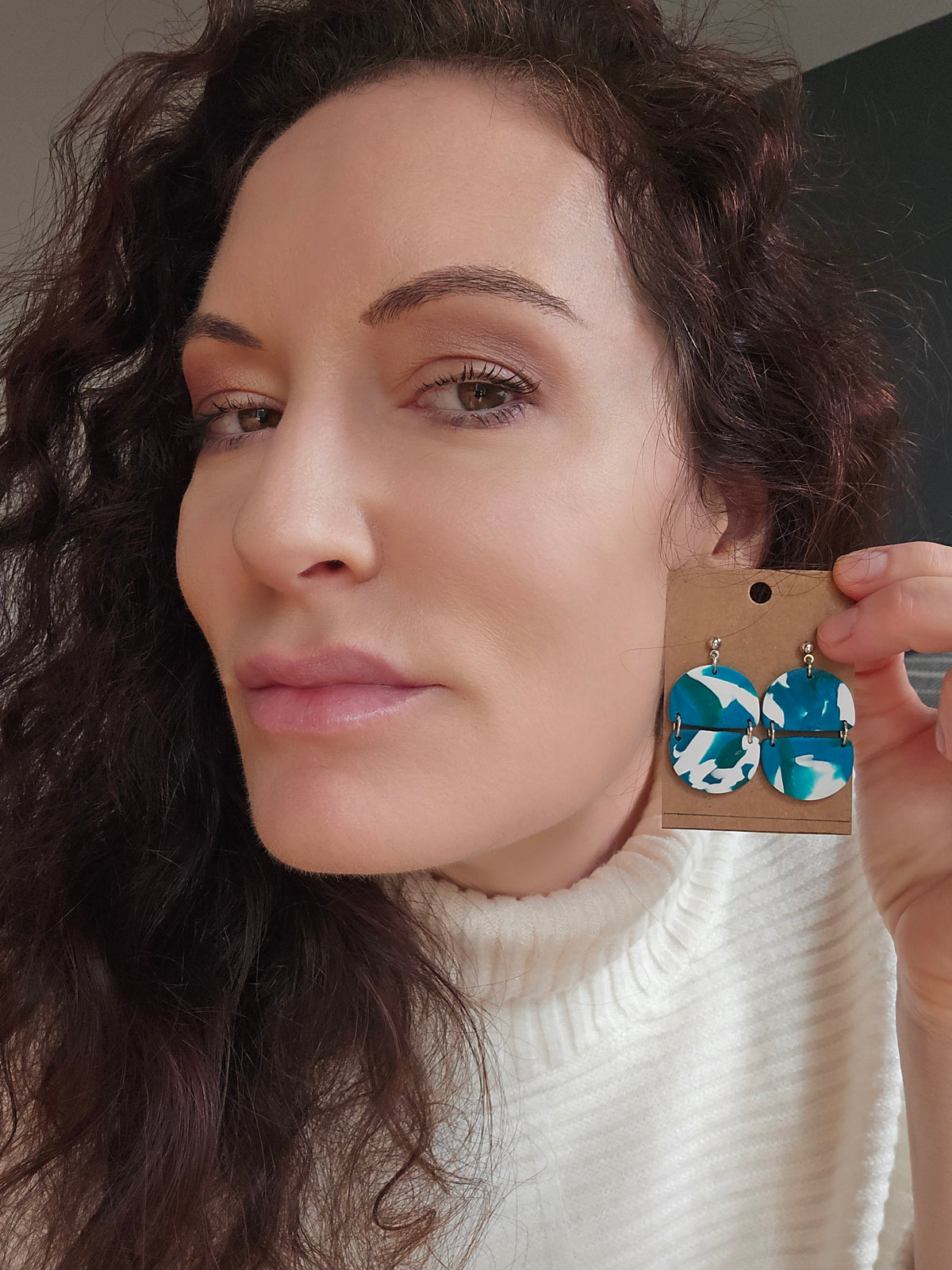 Polymer Clay--Teal Marble Dangles