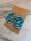 Polymer Clay Earrings--Teal Marble Dangles