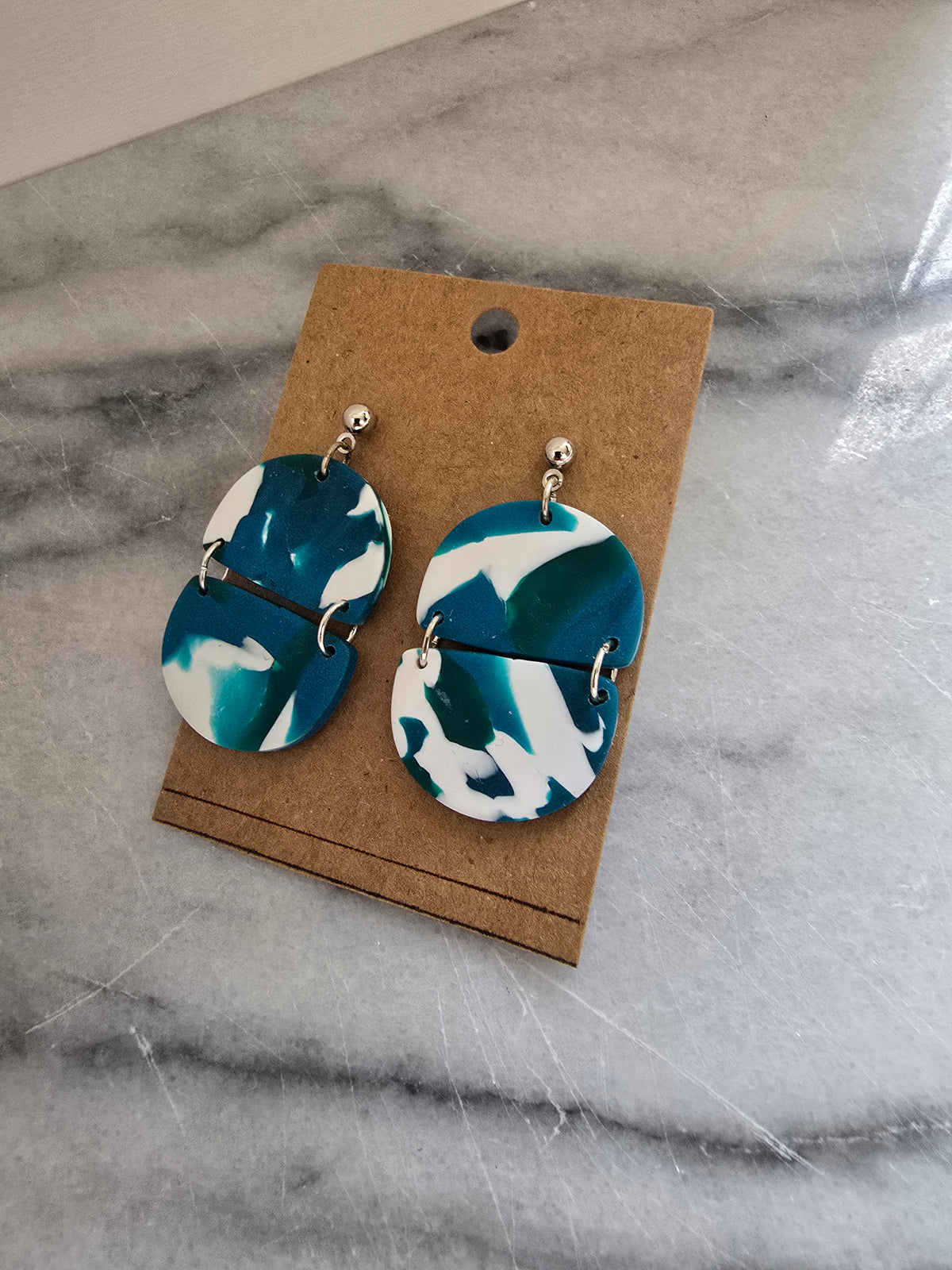 Polymer Clay--Teal Marble Dangles