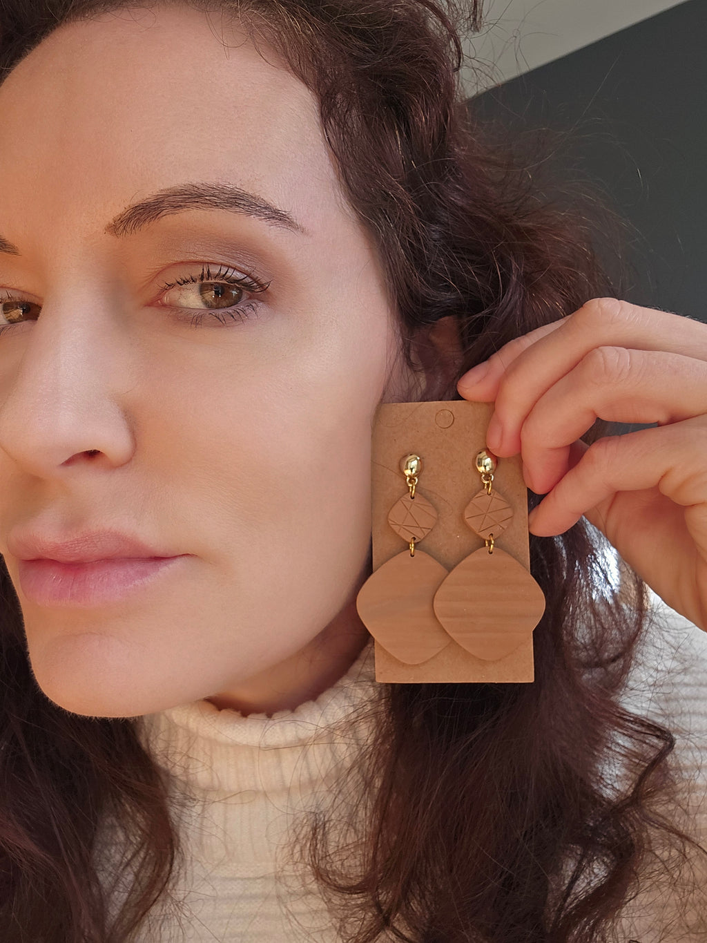 Polymer Clay Earrings--Tan Camel Dangles