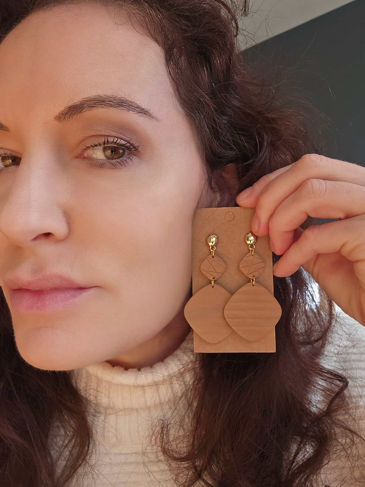 Polymer Clay Earrings--Tan Camel Dangles