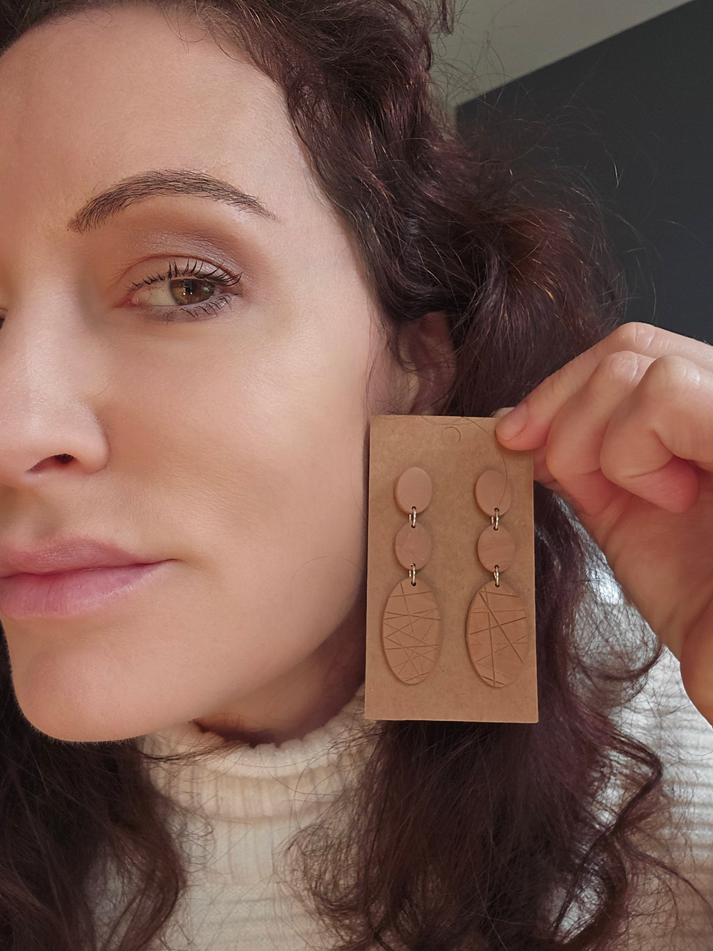 Polymer Clay Earrings--Tan Dangles