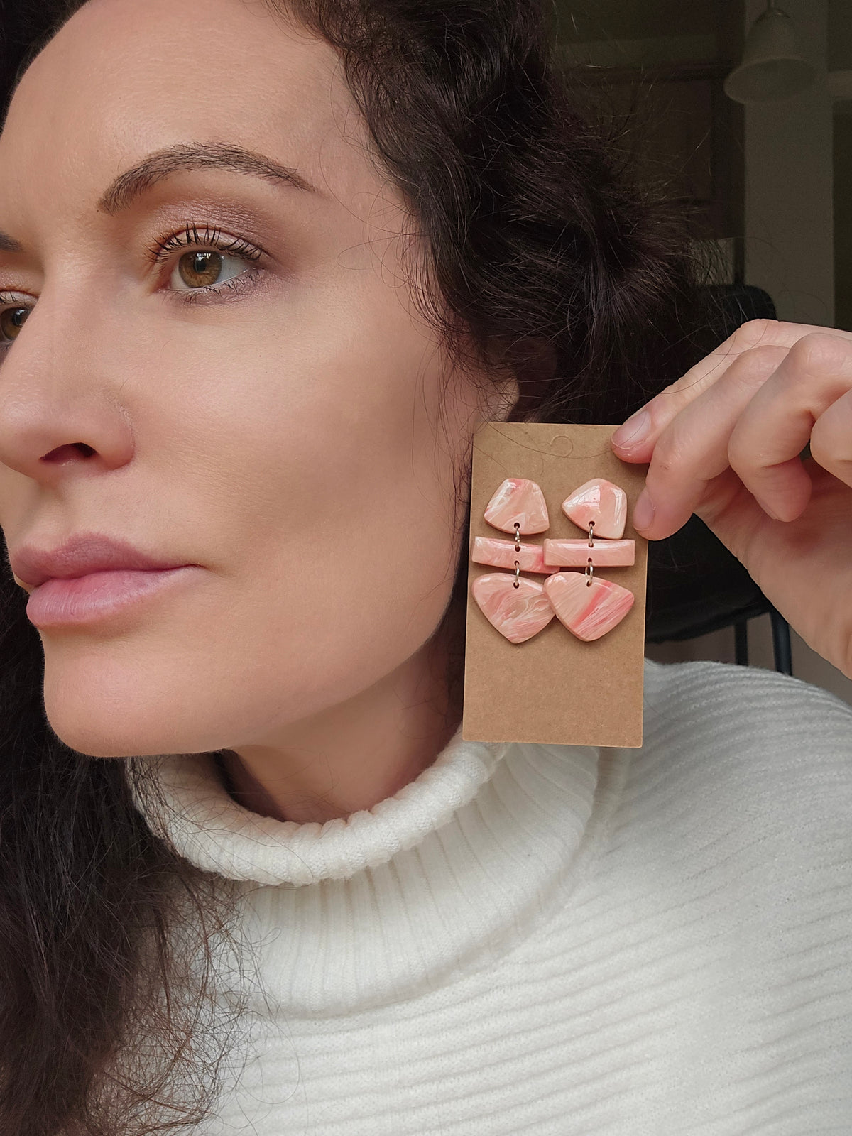 Polymer Clay Earrings--Pink Marble Dangles