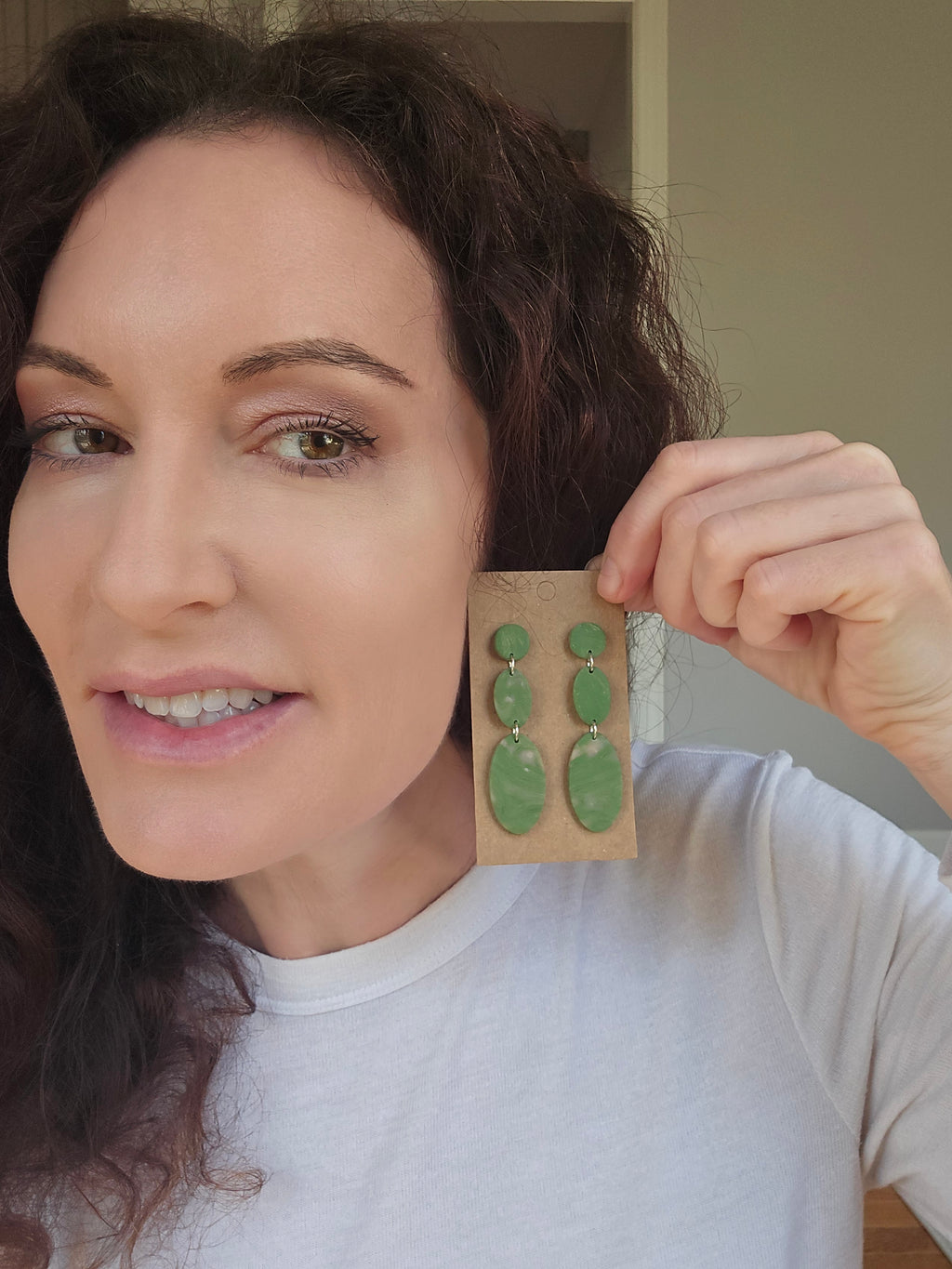 Polymer Clay Earrings--Sage Green Dangle