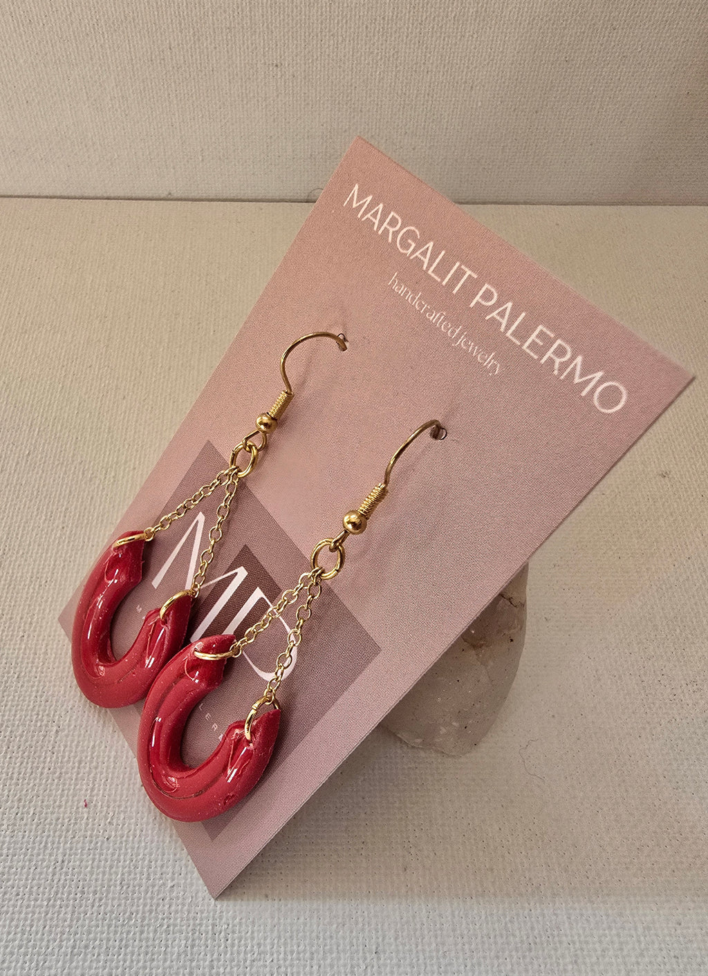 Polymer Clay Chandelier Earrings--Red horseshoe