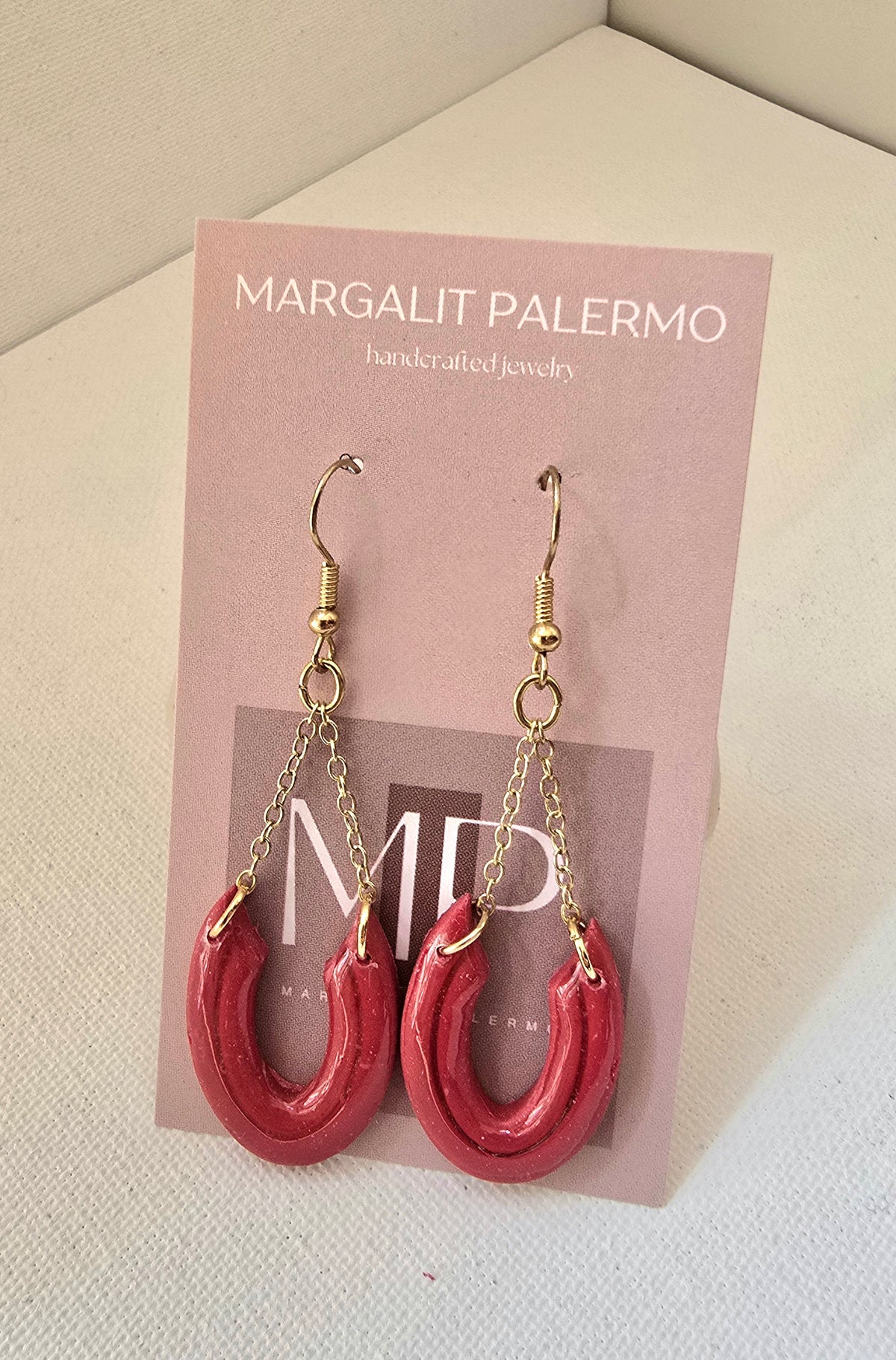 Polymer Clay Chandelier Earrings--Red horseshoe