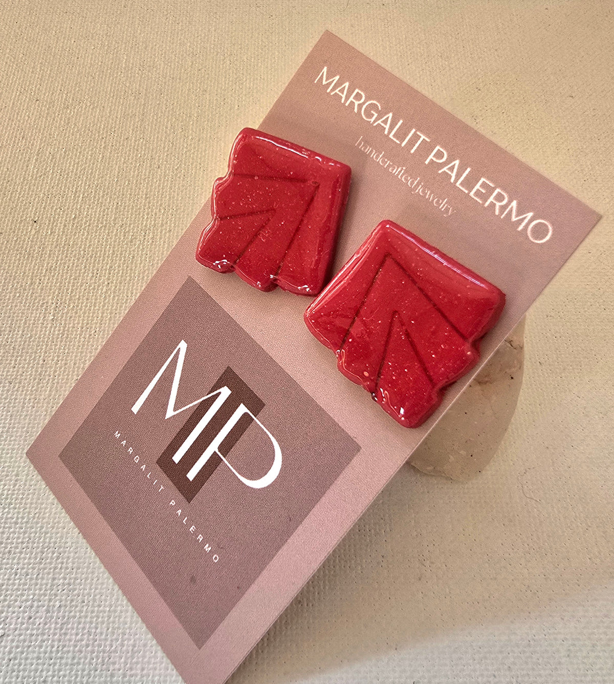 Polymer Clay Earrings--Red Holly Leaf--Resin