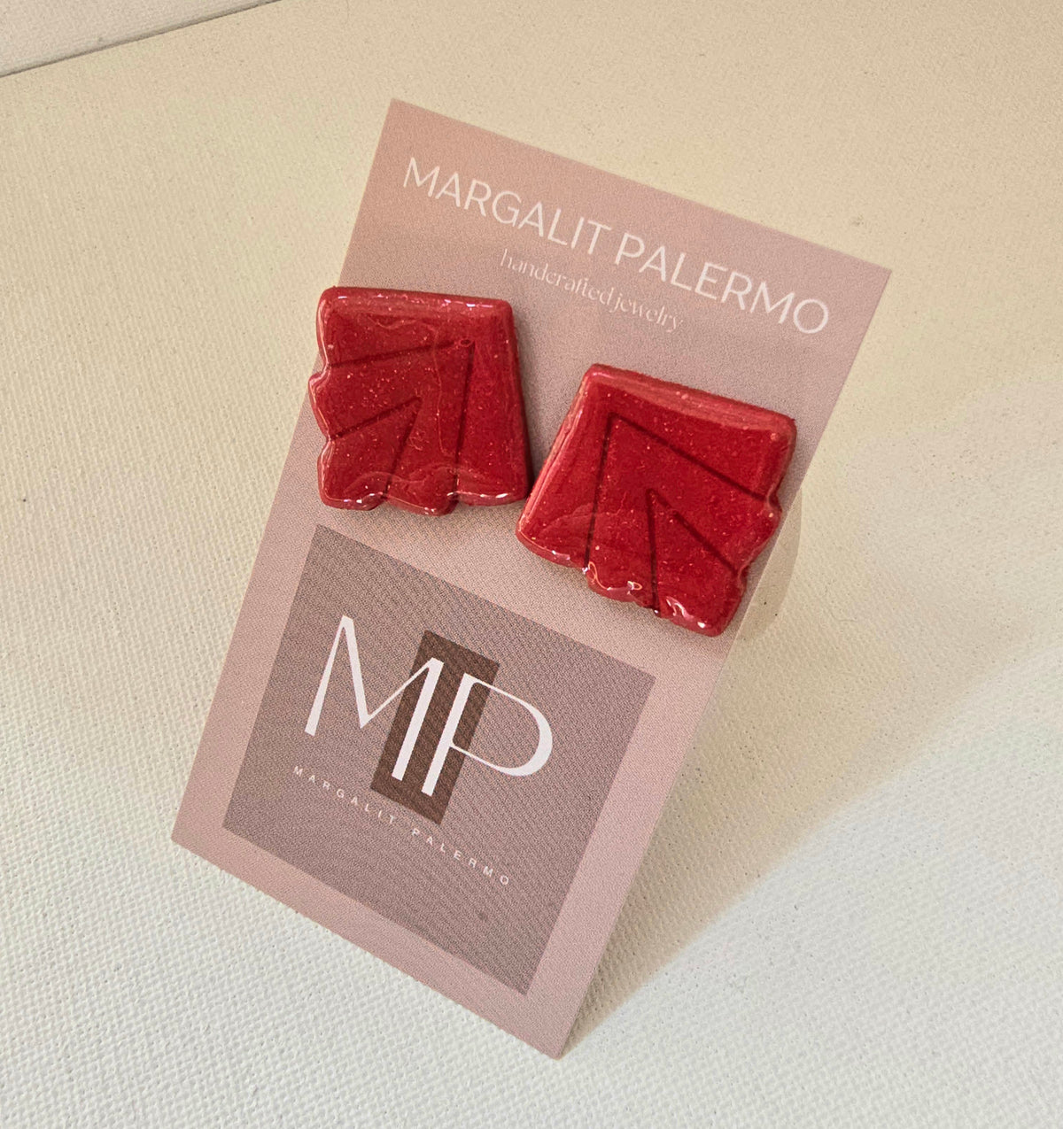 Polymer Clay Earrings--Red Holly Leaf--Resin