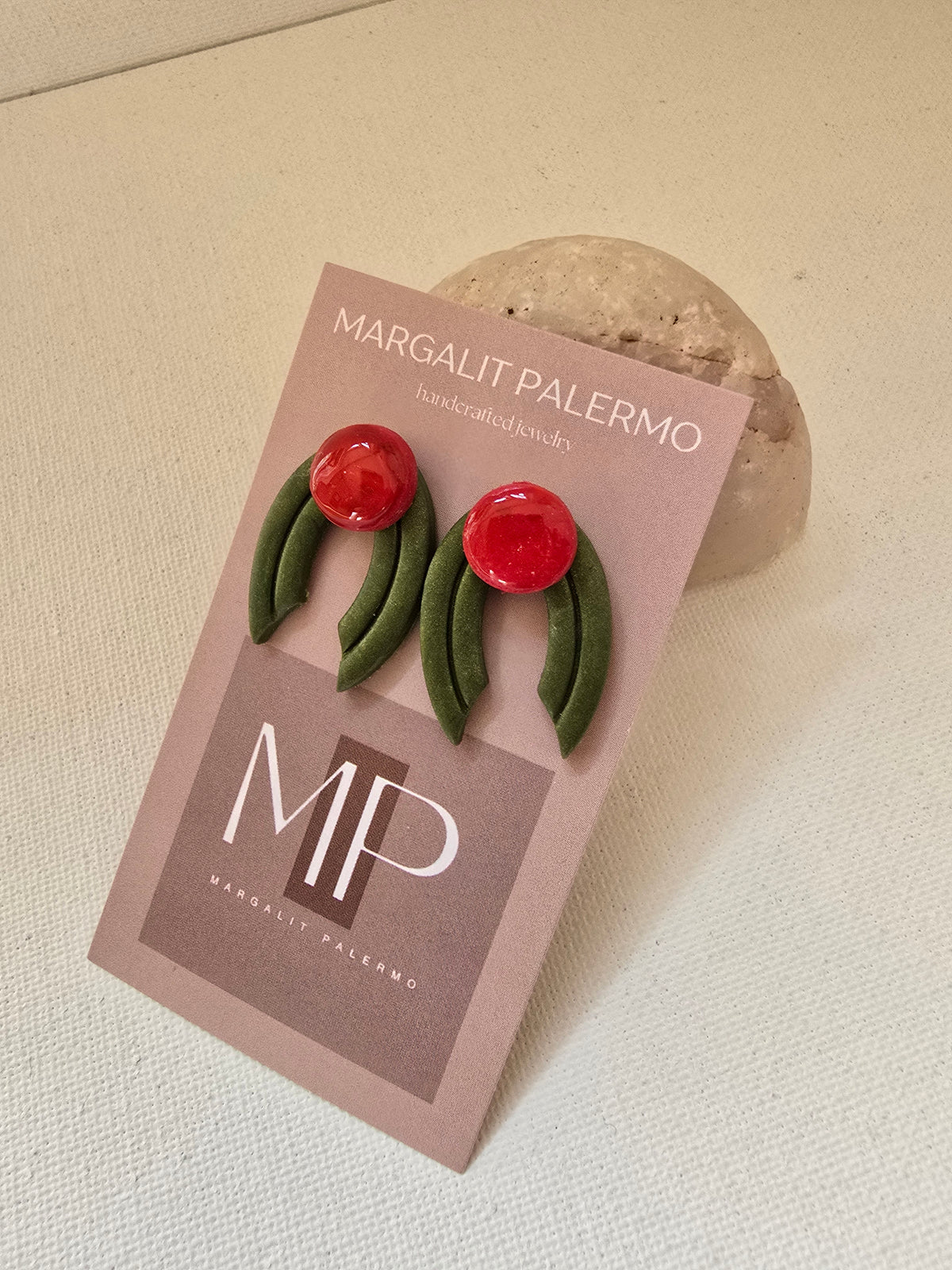 Polymer Clay Earrings--Holiday Christmas Holly Studs